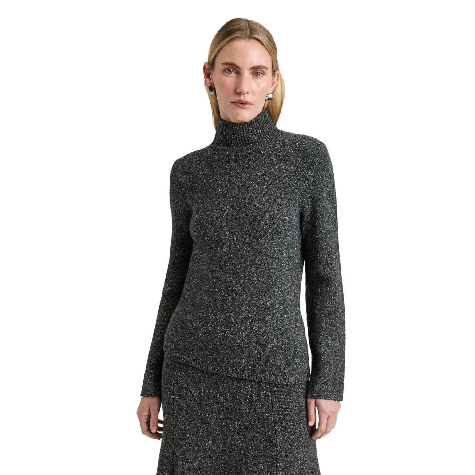 Veronika Maine Merino Silk Blend Textured Funnel Neck Sweater